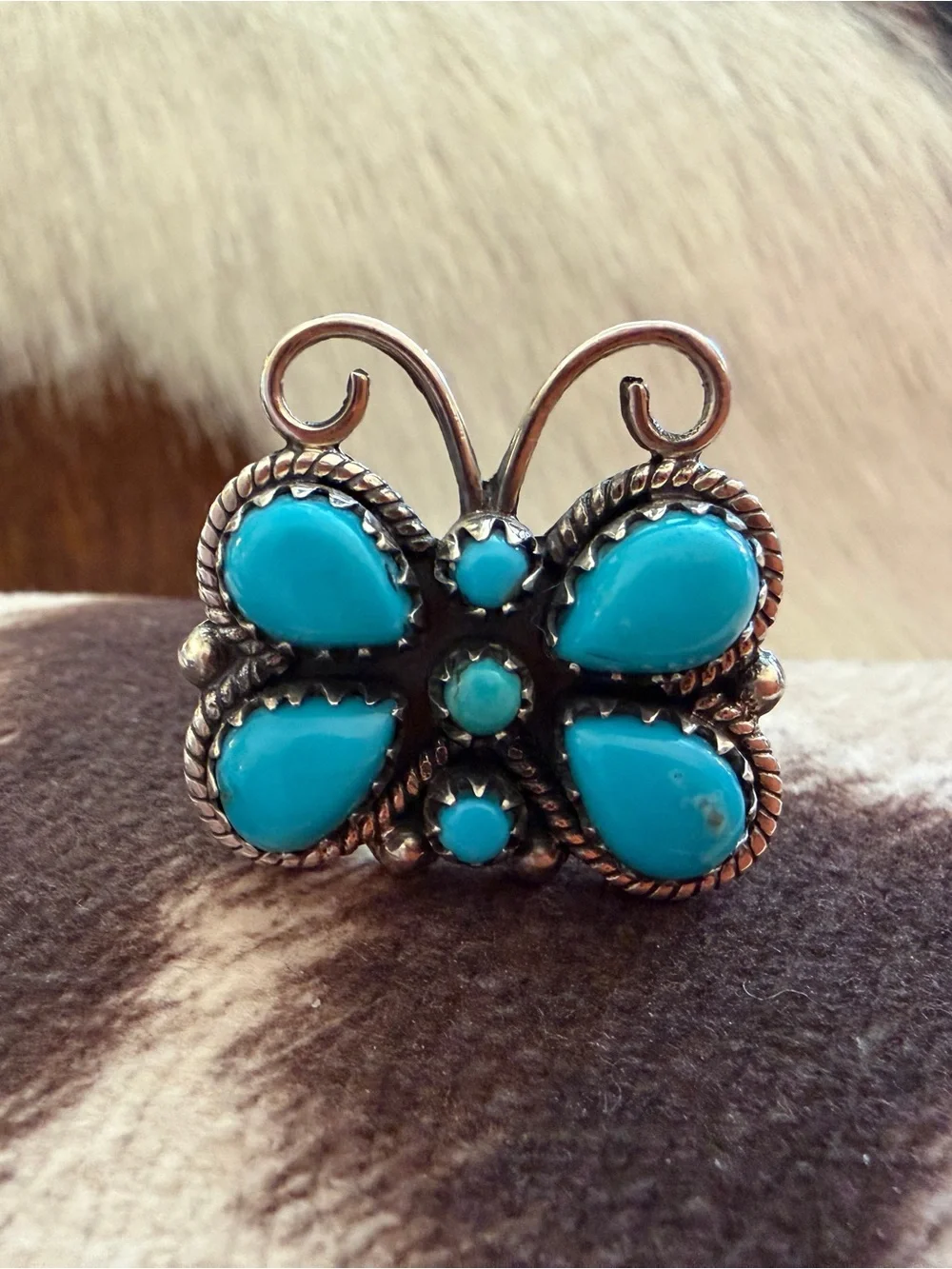 ❤️Kingman Turquoise Statement Sterling Robins Egg Blue Butterfly Size 7.75 Ring